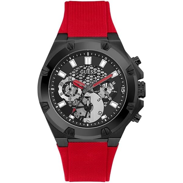GUESS Red Leather Silver Tone Wrist Watch $130 New Strap GUESS Silver-Tone and Red Silicone Analog Watch U1336L4  main image 4
