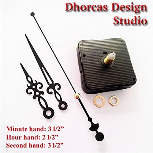 Dhorcas (#07) 1/2" Threaded Motor and Black 3 1/2" Hands, Quartz Clock Movement Kit for Replacement