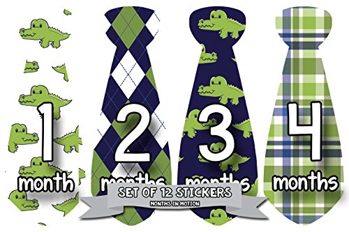 Months in Motion 755 Monthly Baby Stickers Necktie Tie Baby Boy Months 1-12 Alligator
