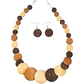 ChungLong0593 2/3Pc Bohemian Multicoloured Wooden Disc Bead Chunky Necklace Set Vintage Ethnic Tribal Clothing Accessories Unisex For Weddings And Vacation Jewellery