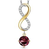 Gem Stone King 925 Silver and 10K Yellow Gold Red Rhodolite Garnet and Lab Grown Diamond Pendant Necklace for Women | 2.08 Cttw | Gemstone January Birthstone | Round 6MM | With 18 Inch Silver Chain
