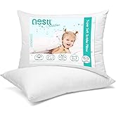 Nestl 2 Pack Toddler Pillow for Sleeping 13 x 18, Small Kids Pillow for Travel, Car, School, Nap, & Toddler Bed, Machine Washable Soft Cotton Child 2 Year Old and Up - White