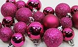 20 Holiday Time Mini Shatterproof Satin Shiny and Glitter Finish Bulb Christmas Ornaments (Pink)