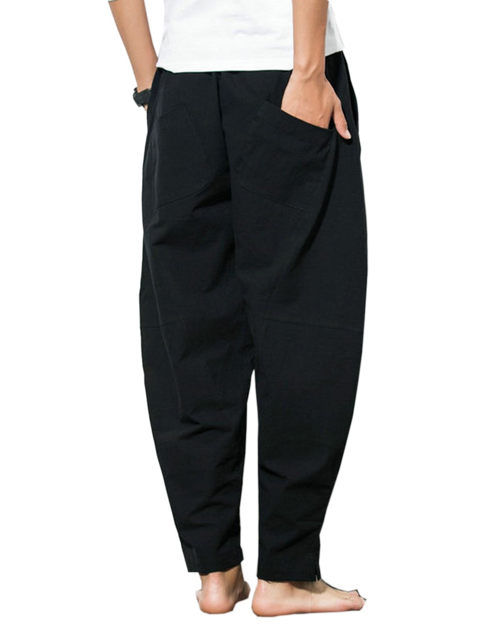 KAMUON Men’s Summer Casual Baggy Drawstring Cotton Beach Harem Pants