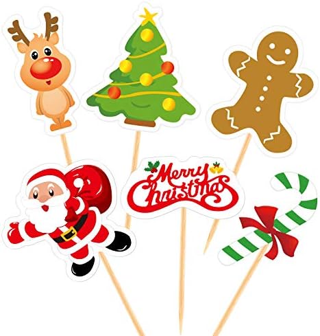 24 PCS Christmas Cupcake Toppers Christmas Cake Toppers