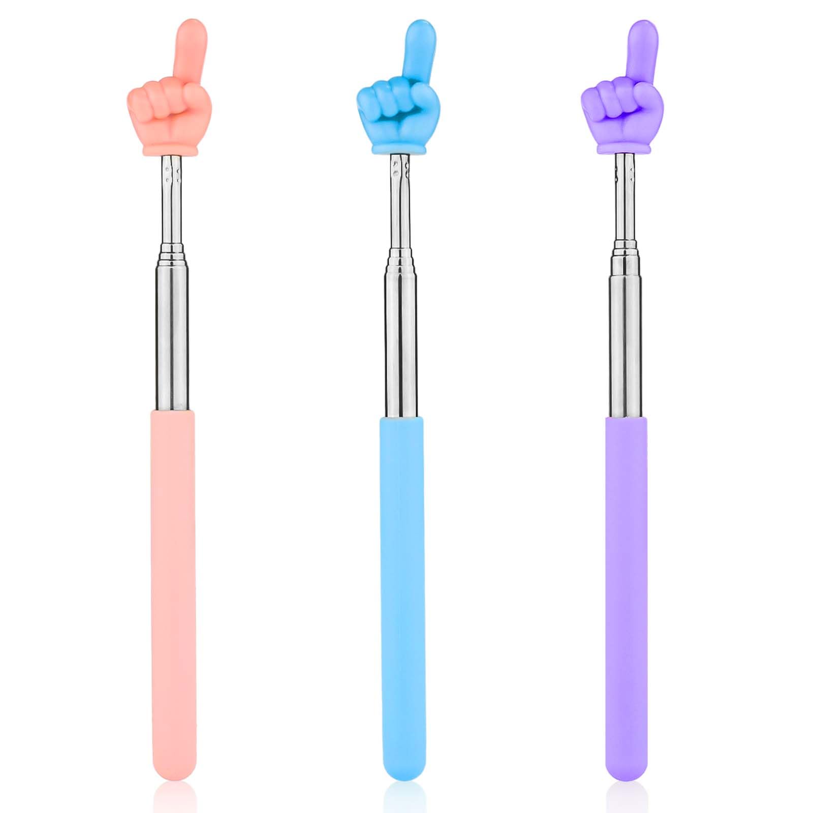 3pcs Teachers Finger Pointer Sticks, Telescopic Preschool Teachers Hand Pointer for Classroom Presentation Whiteboard Extendable Pointing Stick for Teachers Speakers (Blue, Pink, Purple)