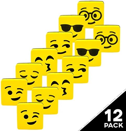 Best Magnetic Dry Erase Whiteboard Eraser Set - Yellow Happy Face 2" Erasers Perfect for School Classroom Kids Room Teachers Parent Home & Office - Use as Gift Incentives and Prizes in Games and More!