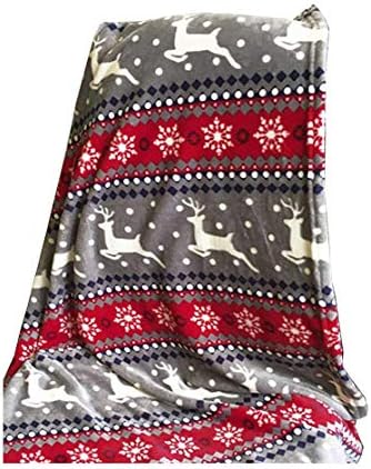 Lancashire Bedding Premium Festive Super Soft Plush Fleece Christmas Xmas Winter Throw Blanket - Grey and Red Reindeer Stag
