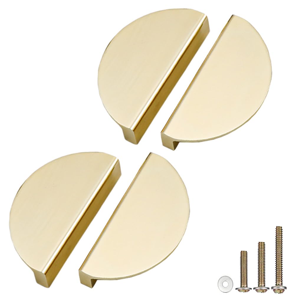Photo 1 of ESreake Half Moon Cabinet Pulls Handles,4 Pack 2.52" Hole Spacing Semicircle Drawer Pulls, Finger Pulls Edge Pulls Handles for Kitchen Cabinets with 3 Kinds Screws (4 Pack, Gold)