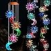ME9UE Solar Powered Wind Spinner Light, 3 Suns and 3 Moons with 7 Colors Changing Wind Light, Waterproof Hanging Wind Chime Lamp Mobile Suspended Light for Home Outdoor Garden Lighting Decor
