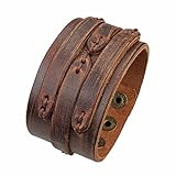 Unisex Adjustable Handmade Genuine Leather Wide Brown Belt Bracelet Bangle Cuff by Jenia
