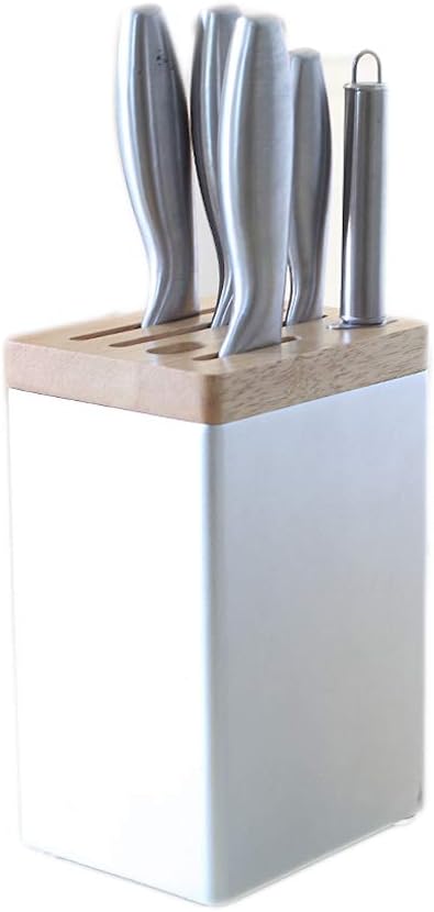 Kitchenware Knife Block Kitchen Storage Knives Holder Space Aluminum Black/White Wooden Slots 21cm Heigh (Color : White)