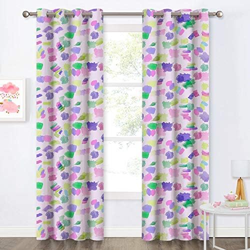 KGORGE Doodle Pattern Blackout Curtains - Color Patchwork Window Curtains with Grommet Top, Sunlight Shades Draperies for Bedroom/Kitchen (Wide 52" x Long 95" Per Panel, Pink Ground, 2 Pcs)