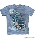 The Mountain Men's Dragon Wolf Moon T-Shirt, Blue, Small