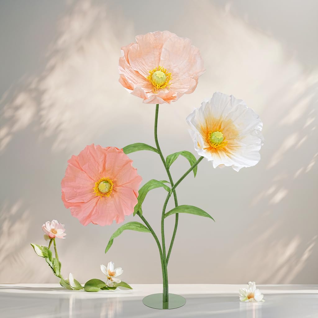 Photo 1 of LJIE-House Artificial Giant Flowers for Decoration with Stand - 5.6 Ft 3D Large Paper Fake Flowers Wedding Floral Decor for Party Birthday Home Garden Outdoors Backdrop (Set of 3)