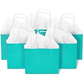 DjinnGlory 24 Pack Mini Tiny Teal Paper Gift Bags (Turquoise Aqua Blue) with White Tissue Paper for Summer Pool Party Supplies, Small Merchandises, 6x5x2.5 Inch