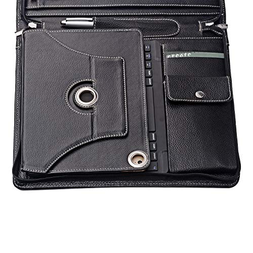 Black Zippered Leather Padfolio with Bluetooth Keyboard and iPad Air/The New 9.7 iPad Holder - Thumbnail 5