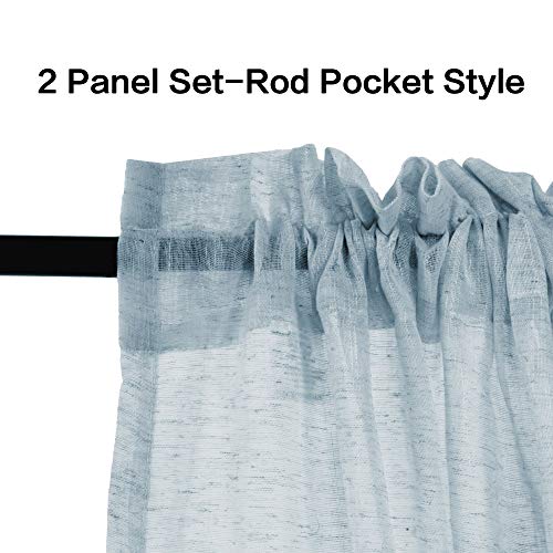 image for Turquoize Linen Sheer Curtains 108 Inch for Bedroom Living Room Natura