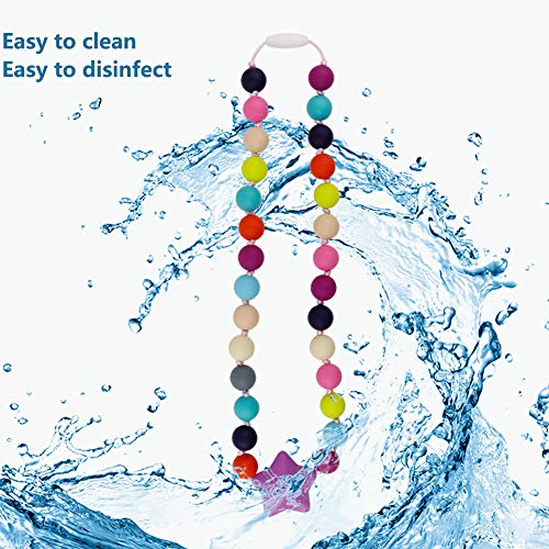 TUXEPOC Sensory Chew Necklace for Kids,Girls/Boys Silicone Teething Necklace for Baby,Oral Sensory Chew Toys Teether Necklace Chewing Designed for Autism, ADHD, BPA Free Chew Beads (Purple)