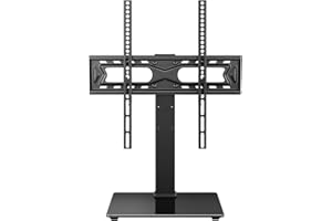 WKWKER Universal TV Stand for 27-65 inch LED LCD TV Swivel Table Top TV Stand with 30 Degree Height Adjustable TV Base with Tempered Glass Base Max VESA 400x400mm