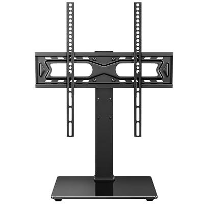 WKWKER Universal TV Stand for 27-65 inch LED LCD TV Swivel Table Top Television Stand with 30 Degree Height Adjustable TV Stand with Mount TV Base with Tempered Glass Base Max VESA 400x400mm