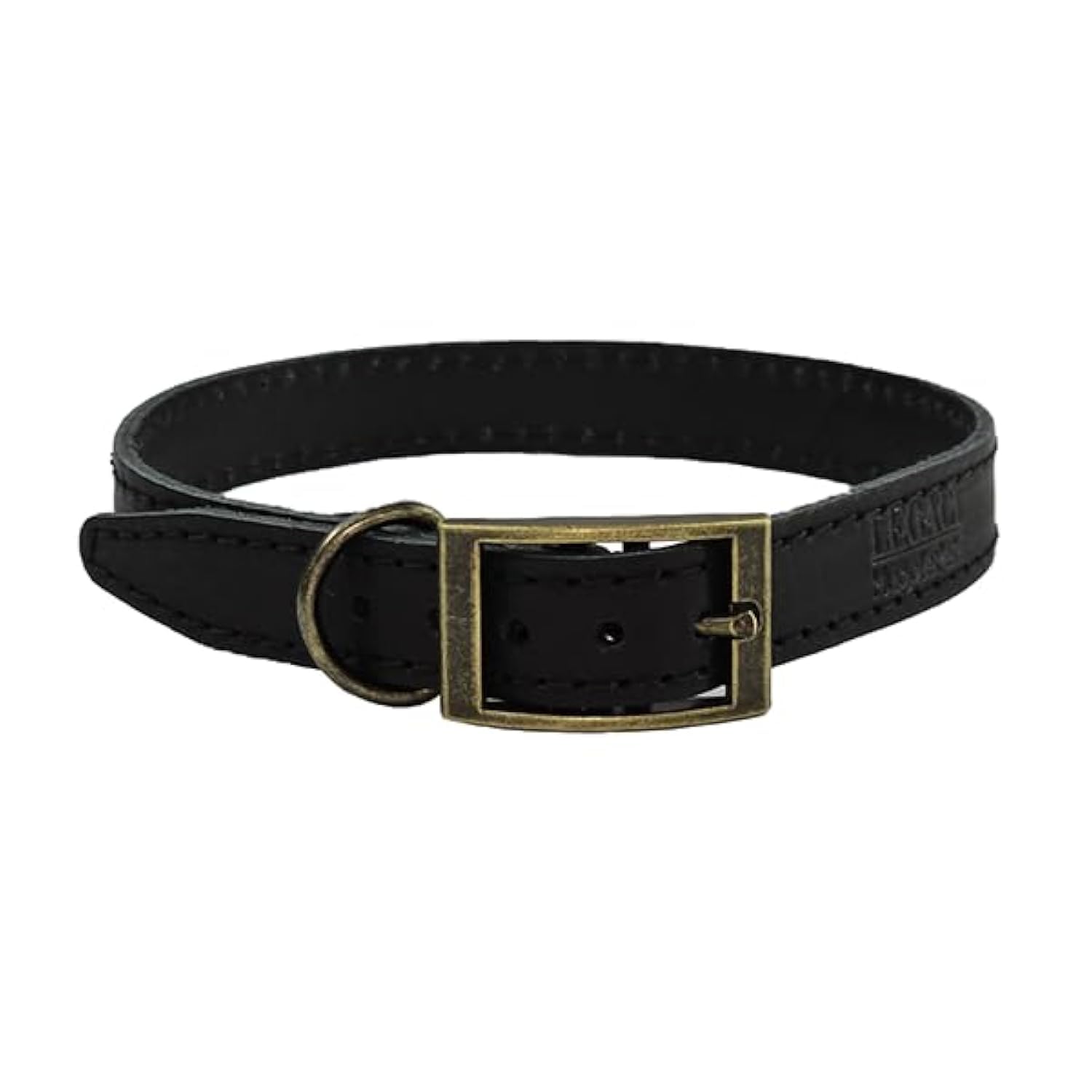 HugglePets Legacy Leather Dog Collar - Black (Medium, 35-40cm) Strong & Durable Genuine Leather Collar for Medium Dogs with Classic Brass Ring and Buckle Fastening.