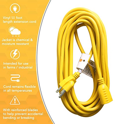 Epicord 14/3 Extension Cord Outdoor Extension Cord (50 ft) Heavy Duty Extension Cord(Yellow