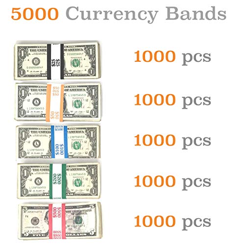 Money Bands Currency Sleeves Straps - Made in USA (Pack of 5000) Self-Adhesive Assorted Money Wrappers for Bills Color Coded Wraps Meets ABA Standards, 7.5 x 1.25 inches - Counter Recyclable Kraft Pap - Thumbnail 2