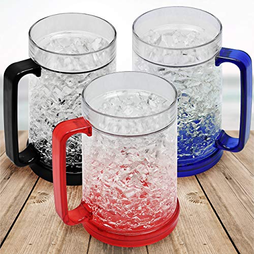Freezer Ice Beer Mugs, Drinking Glasses, Double Wall Gel Frosty Beer