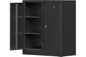 COOLSUN Metal Storage Cabinet, 36" H Black Metal Cabinet, Garage Cabinets with Doors and 2 Adjustable Shelves, Locking Storage Cabinet for Home,Garage,Office,School