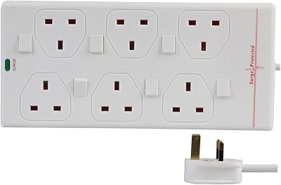 Pro Elec 6 Gang Surge Protected Extension Lead 10 Metre White On/Off Switch