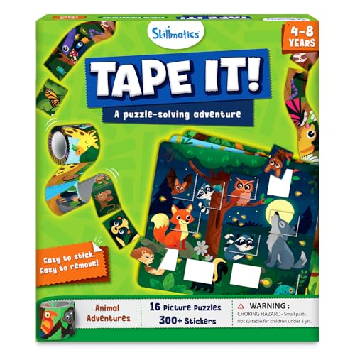 Skillmatics Puzzle Activity - Tape It Animal Sticker Puzzles, 300+ Easy-Tear Stickers, Reusable Art & Craft Kit, Educational Fine Motor Skills & Travel Toy, Gift for Kids Ages 4, 5, 6, 7, 8
