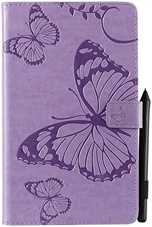 Zhusha Butterfly Flower Floral Pattern PU Leather Wallet Stand Tablet Case Compatible with Samsung Galaxy Tab A 8 2019 SM-T290/SM-T295 (Color : Purple)