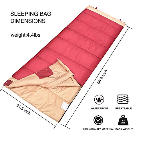 BESTEAM Sleeping Bag, Cool & Cold Weather for Backpacking, Hiking, Family Camping. Queen Size XL! Lightweight, Waterproof Sleeping Bags for Adults, Teens, Truck, Tent, Sleeping Pad - Thumbnail 2