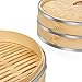 Flexzion Bamboo Steamer Basket Set (8 inch) with Stainless Steel Banding, 50 x Steamer Liners and 2 Pairs of Chopsticks, Steam Baskets for DimSum Dumplings, Rice, Vegetables, Fish and Meat
