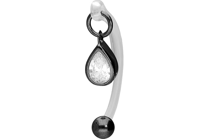 Piercing Nombril Bananabell Avec Chaîne Et Cristaux - Acier Chirurgical 316L - Tige 16 Mm