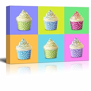 Canvas Wall Art - Multi-Color Pop Art with Cupcakes - Giclee Print Gallery Wrap Modern Home Art Ready to Hang - 12" x 18"