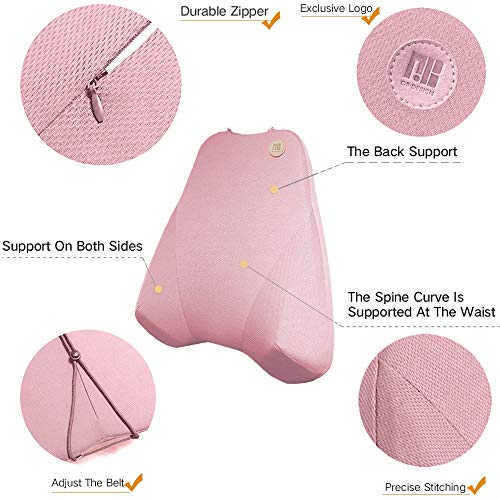 QBUC Car Back Support, Car Lumbar Pillow for Back/Spine/Coccyx Pain Relief, Memory Foam Lumbar Support Pillow - Comfort Back Cushion for Car seat, Office Chairs, Travel and Home (Pink)