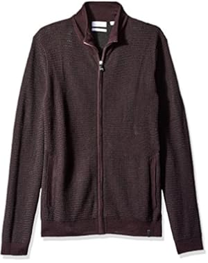 Calvin Klein Men's Full Zip Merino Plaited Sweater