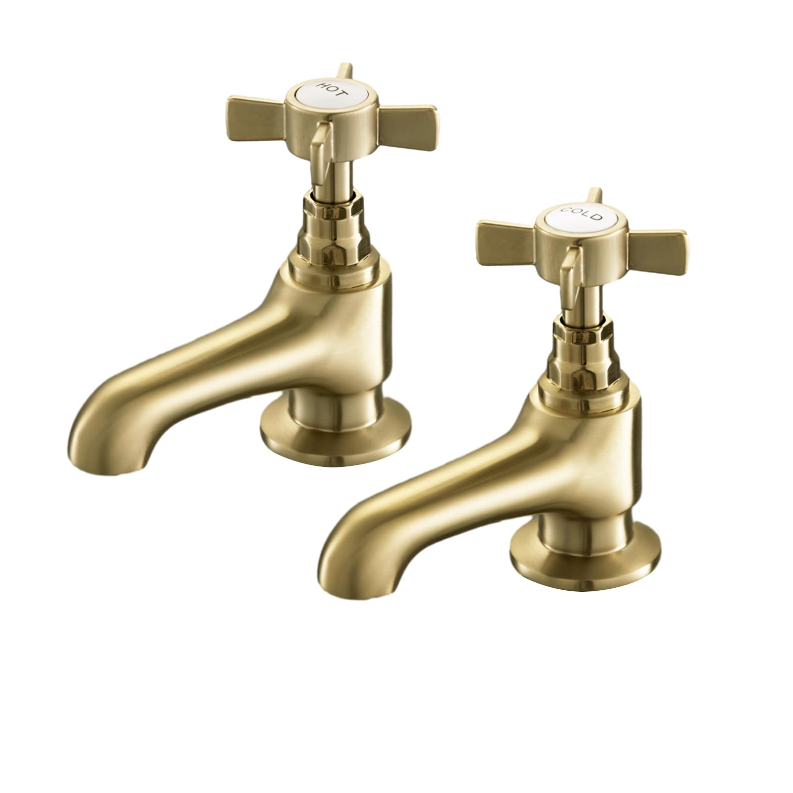 Golden Basin Taps Pair, HEXMIXER Victorian Bathroom Sink Taps, 1/4 Turn Brush Gold Brass Traditional Basin Pillar Taps G1/2 042GO
