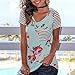 Sagton Women's Floral Print T-shirt Casual Soft Striped Short Sleeve Blouse Tops