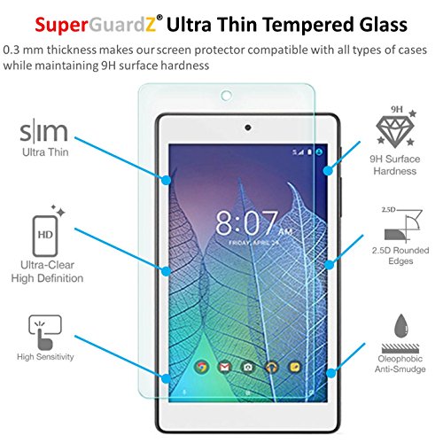 [2-PACK] For Alcatel OneTouch Pop 7 LTE - SuperGuardZ Tempered Glass Screen Protector [Lifetime Replacement], 9H, 0.3mm, 2.5D Round Edge, Anti-Scratch, Anti-Bubble