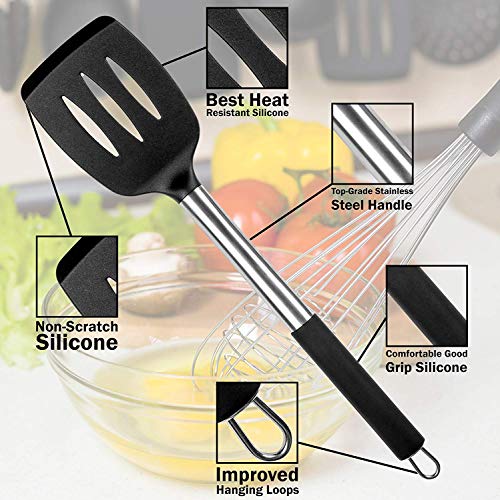 MIBOTE 15 Pcs Silicone Kitchen Utensils Set, Cooking Utensils Set with