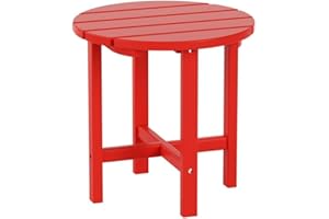 Costaelm Round Outdoor Side Tables, Adirondack Patio Tables for Outside, HDPE Patio End Table Weather Resistant, Balcony Table for Pool, Seaside, Backyard, Porch, Indoor Companion, Red