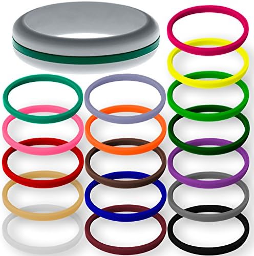 FLEX Ring - Womens Mens Silver Silicone Ring - Changeable Color Bands - Many Colors - Safe, Durable, Everyday Wear Wedding Band - 1 Ring - Sizes 4-16