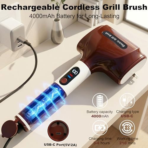 Wireless Electric Barbecue Brush, 2 Speeds Electric Cleaning Brush with LED Screen Replacement Brushes, Stainless Steel, Rechargeable Electric Barbecue Cleaner with Grill Light