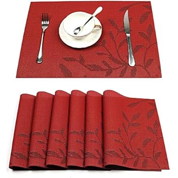 HEBE Placemats Set of 6 Heat-Resistant PVC Placemat for Dining Table Woven Vinyl Stain Resistant Table Mats Easy to Clean