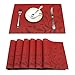 HEBE Red Placemats Set of 6 Heat-Resistant PVC Placemat for Dining Table Woven Vinyl Stain Resistant Table Mats for Christmas Holiday Easy to Clean