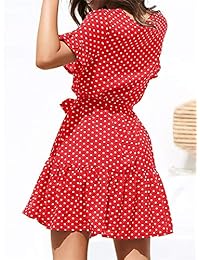 Jeanewpole1 - Mini vestido de playa con lunares y cuello en V con botones y volantes