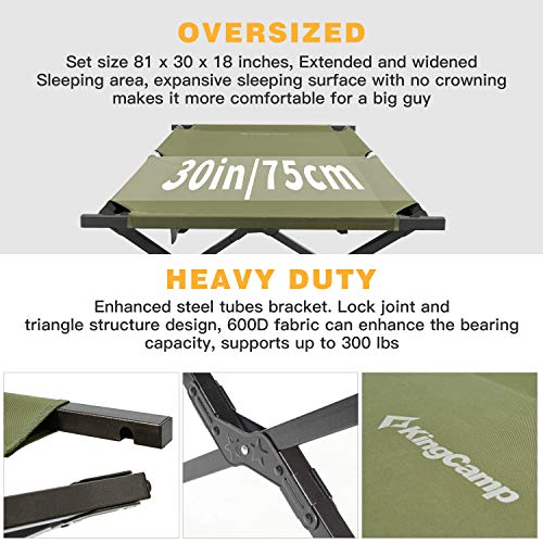 KingCamp Oversized Camping Cot 30" Wide XXL for Adults Heavy Duty